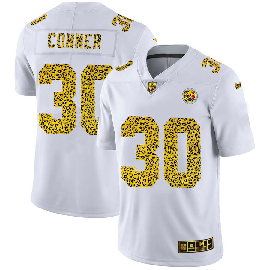 Pittsburgh Steelers #30 James Conner Men Nike Flocked Leopard Print Vapor Limited NFL Jersey White->pittsburgh steelers->NFL Jersey